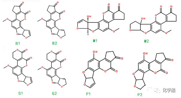 黄曲霉毒素(aflatoxins),是一组化学结构类似的化合物,目前已分离鉴定